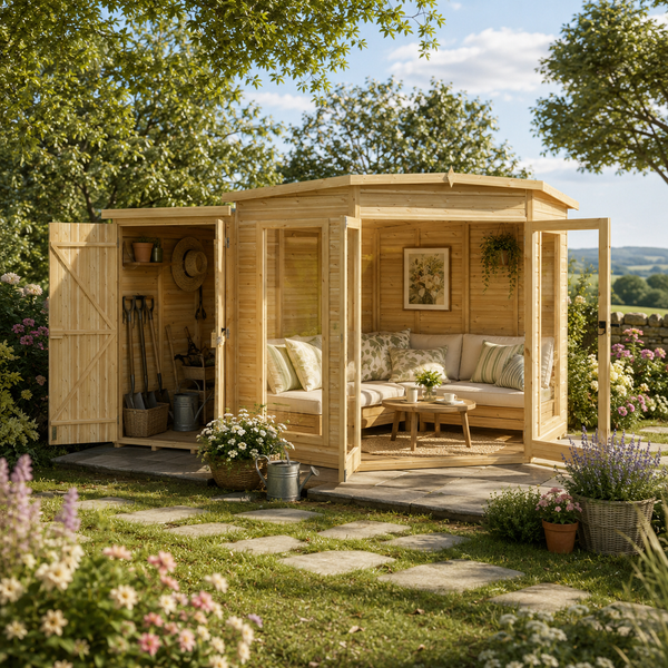 Shire Barclay With Side Shed 7x11 Corner Summerhouse 12mm Interlock Cladding