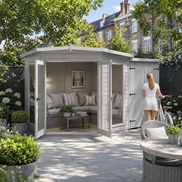 Shire Barclay With Side Shed 7x11 Corner Summerhouse 12mm Interlock Cladding
