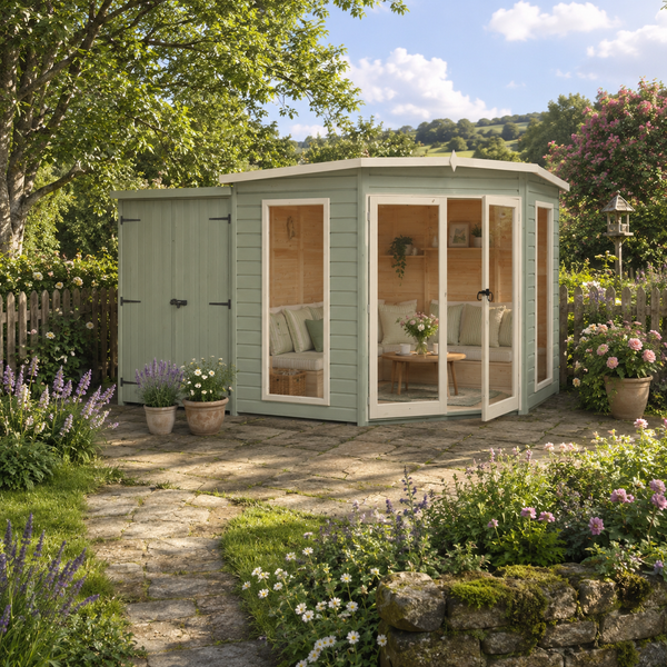 Shire Barclay With Side Shed 8x12 Corner Summerhouse 12mm Interlock Cladding
