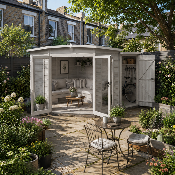 Shire Barclay With Side Shed 8x12 Corner Summerhouse 12mm Interlock Cladding