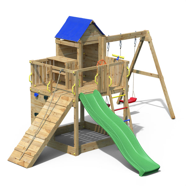 Climbing frame Treehouse Extra large tower with swings slide and climbing wall