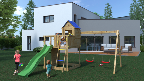 Climbing frame Treehouse Extra large tower with swings slide and climbing wall