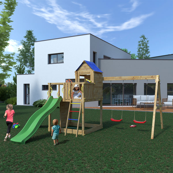 Climbing frame Treehouse Extra large tower with swings slide and climbing wall