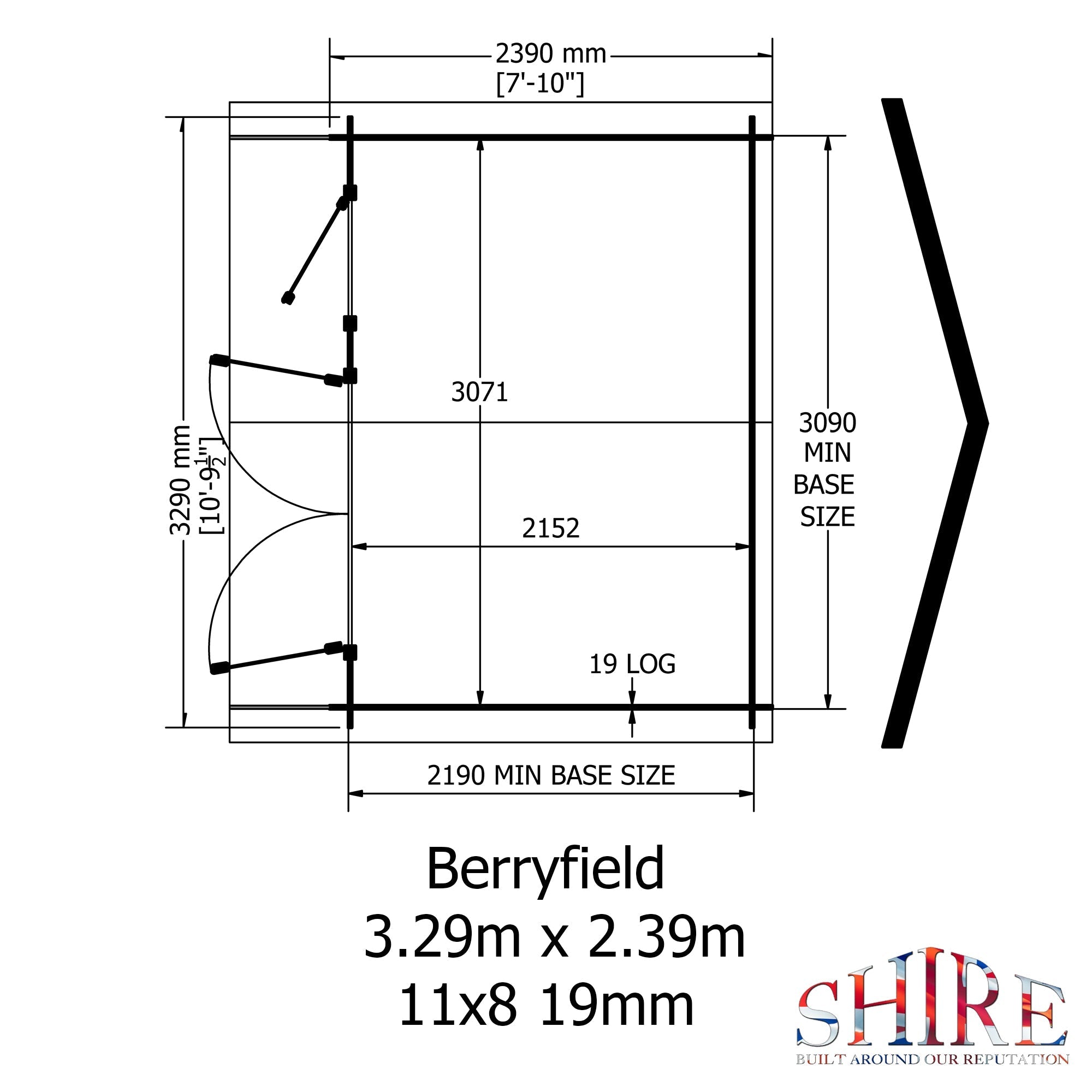 Shire Berryfield 11x8 Log Cabin 19mm interlock  Cladding - Best Shed