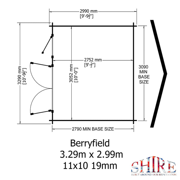 Shire Berryfield 11x10 Log Cabin 19mm interlock  Cladding - Best Shed