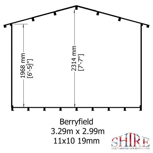 Shire Berryfield 11x10 Log Cabin 19mm interlock  Cladding - Best Shed