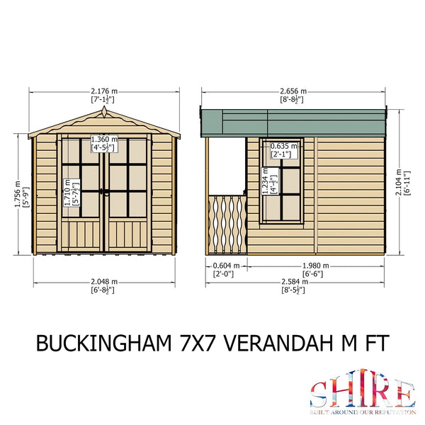 Shire Buckingham & Veranda 7x10 12mm interlock Clad wooden Summerhouse - Best Shed