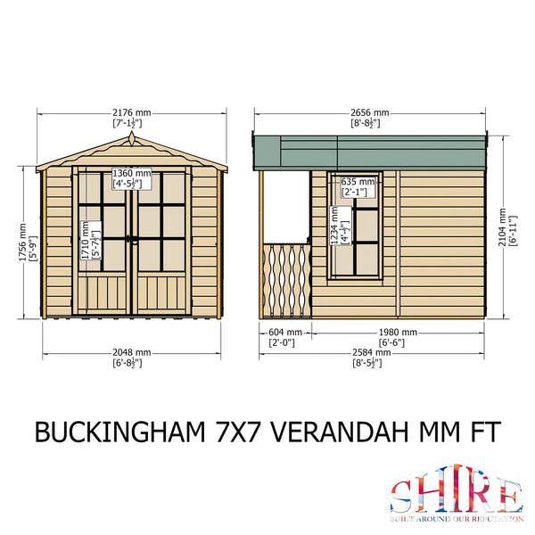 Shire Buckingham & Veranda 7x10 12mm interlock Clad wooden Summerhouse - Best Shed
