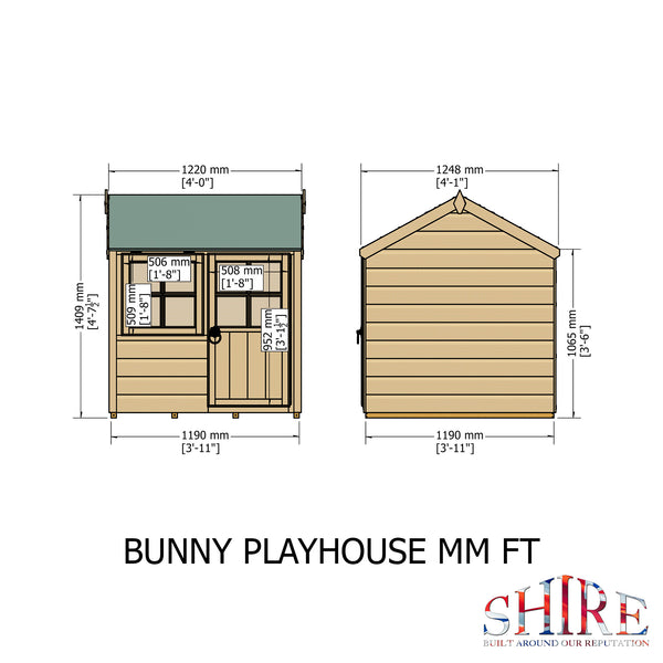 Shire 4x4 Bunny Childrens Playhouse with 12mm Shiplap cladding