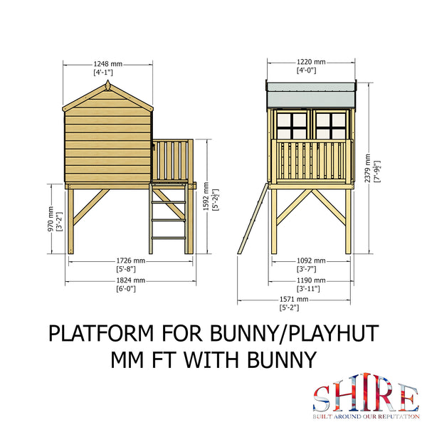 Shire Bunny on Platfom 6x4 and Slide Childrens Playhouse with 12mm Shiplap cladding