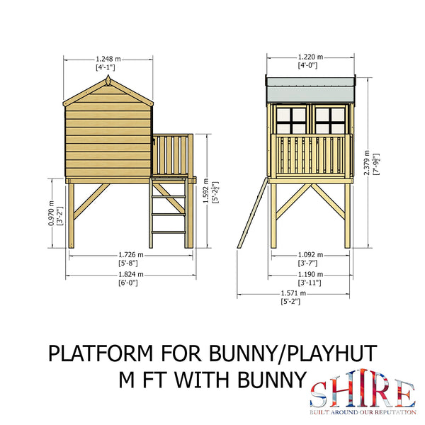 Shire Bunny on Platfom 6x4 and Slide Childrens Playhouse with 12mm Shiplap cladding