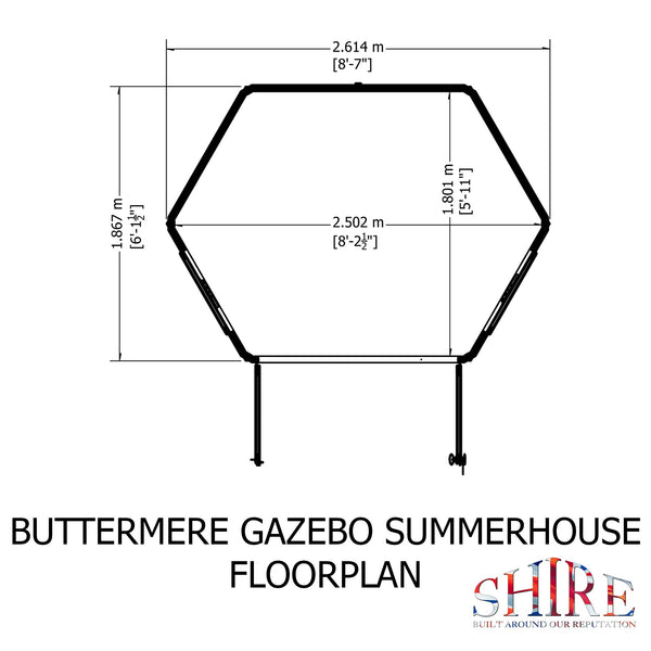 Shire Buttermere Hexagonal Gazebo Summerhouse 8x7 Double doors 12mm Cladding