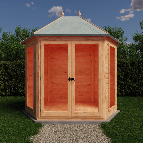 Shire Buttermere Hexagonal Gazebo Summerhouse 8x7 Double doors 12mm Cladding