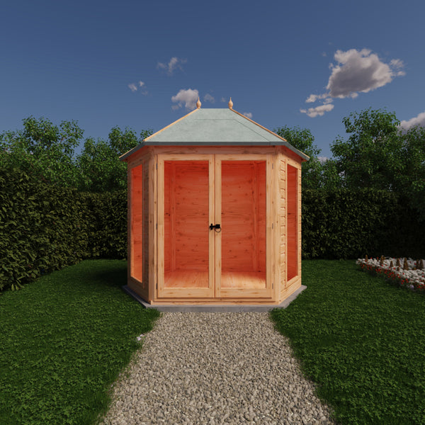 Shire Buttermere Hexagonal Gazebo Summerhouse 8x7 Double doors 12mm Cladding