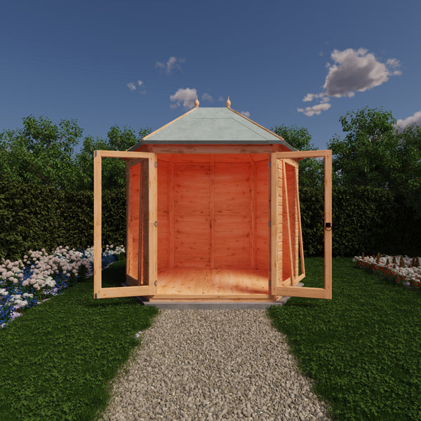 Shire Buttermere Hexagonal Gazebo Summerhouse 8x7 Double doors 12mm Cladding
