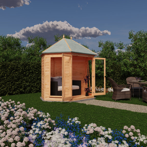Shire Buttermere Hexagonal Gazebo Summerhouse 8x7 Double doors 12mm Cladding