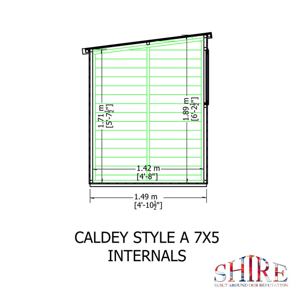 Caldey single door 7x5 style C 12mm Shiplap  Garden Shed
