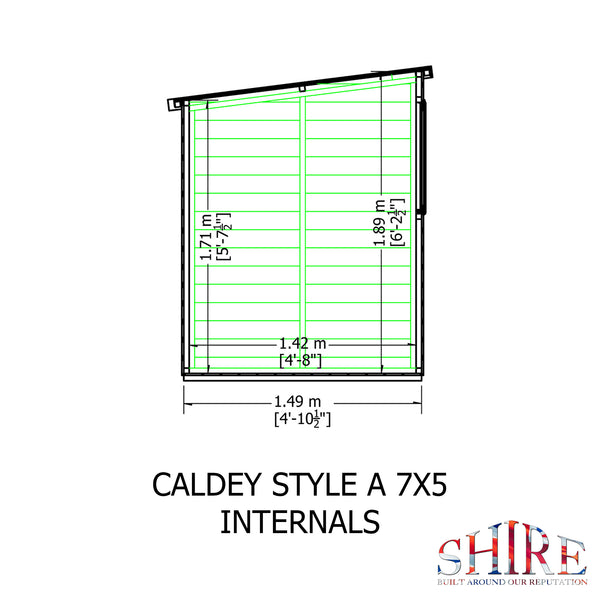 Caldey single door 7x5 style C 12mm Shiplap  Garden Shed
