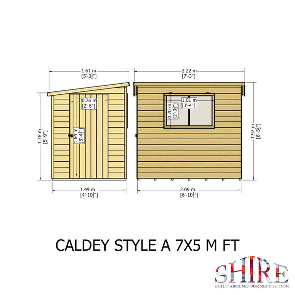 Caldey single door 7x5 style C 12mm Shiplap  Garden Shed