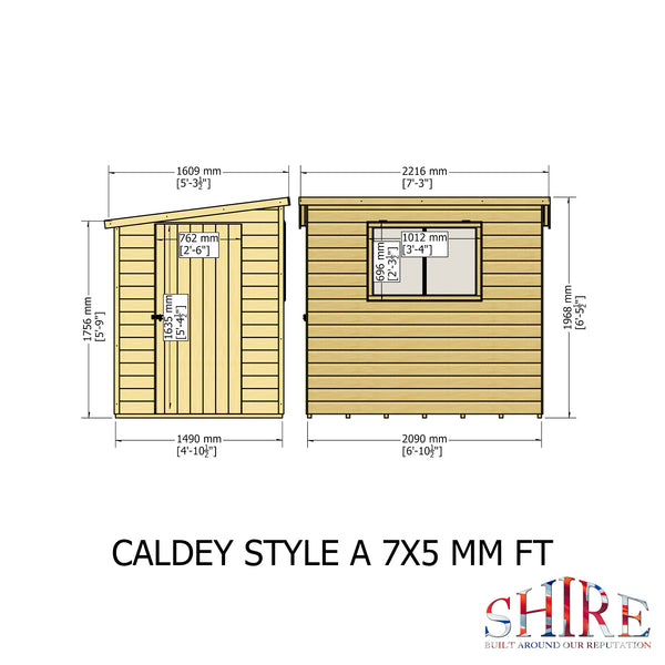 Caldey single door 7x5 style C 12mm Shiplap  Garden Shed
