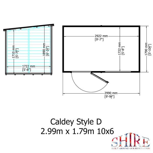 Caldey Single door 10x6 style D 12mm Shiplap Garden Shed