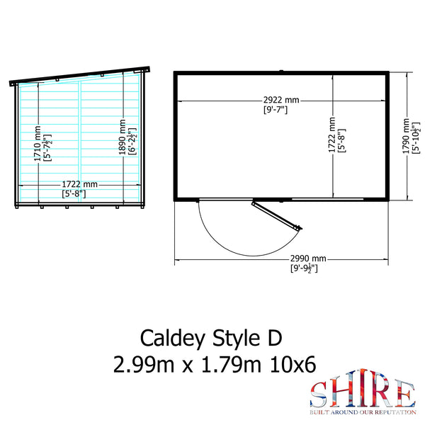 Caldey Single door 10x6 style D 12mm Shiplap Garden Shed