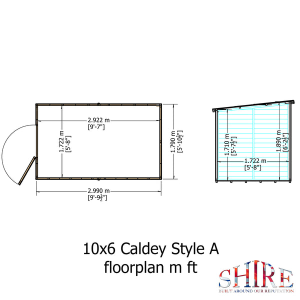 Caldey Single Door 10x6 style A 12mm Shiplap  Garden Shed