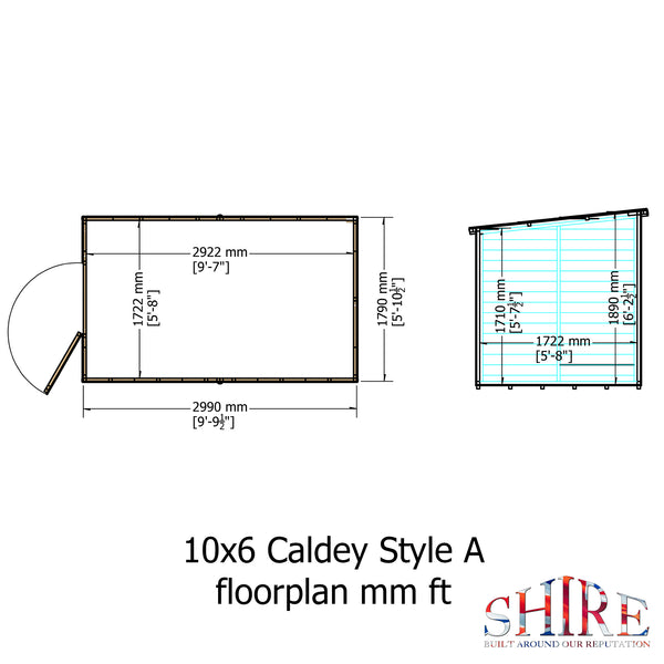 Caldey Single Door 10x6 style A 12mm Shiplap  Garden Shed