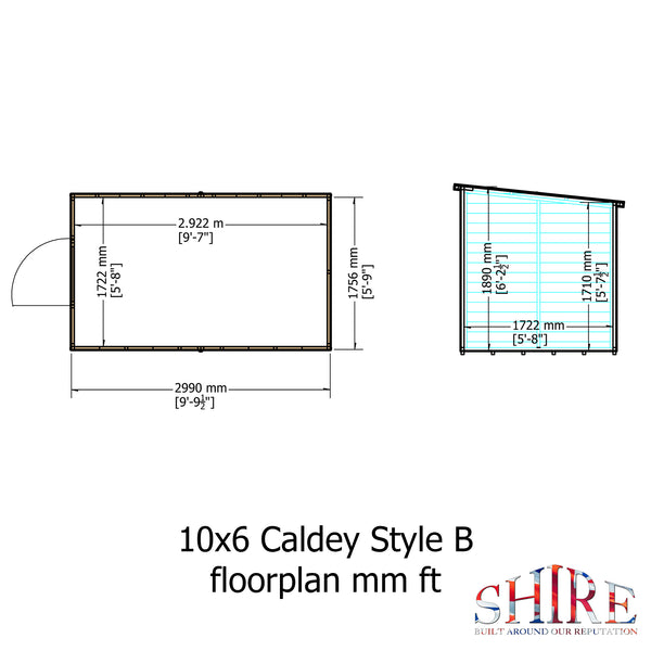 Caldey Single Door 10x6 style B 12mm Shiplap Garden Shed