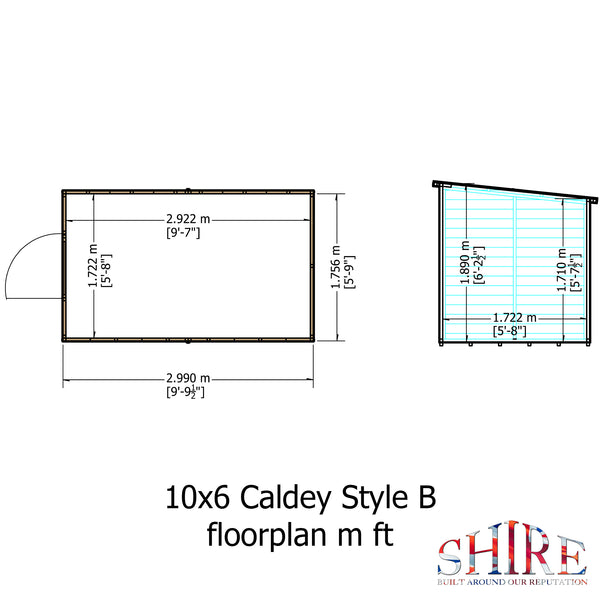 Caldey Single Door 10x6 style B 12mm Shiplap Garden Shed