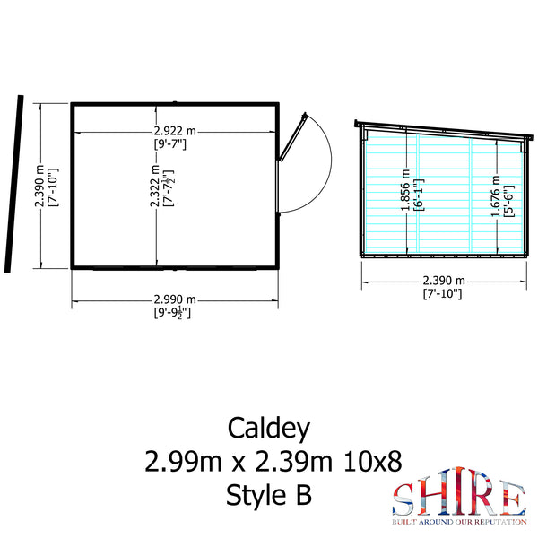 Caldey Single Door 10x8 style B 12mm Shiplap Garden Shed