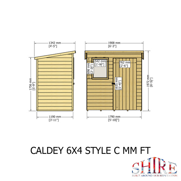 Caldey Single door 6x4 style C 12mm Shiplap  Garden Shed
