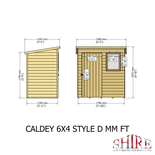 Caldey Single door 6x4 style D 12mm Shiplap  Garden Shed
