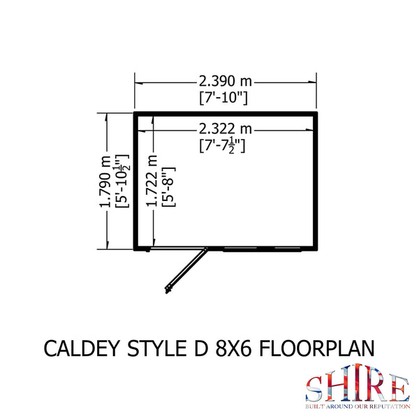 Caldey Single Door 8x6  style D 12mm Shiplap Garden Shed