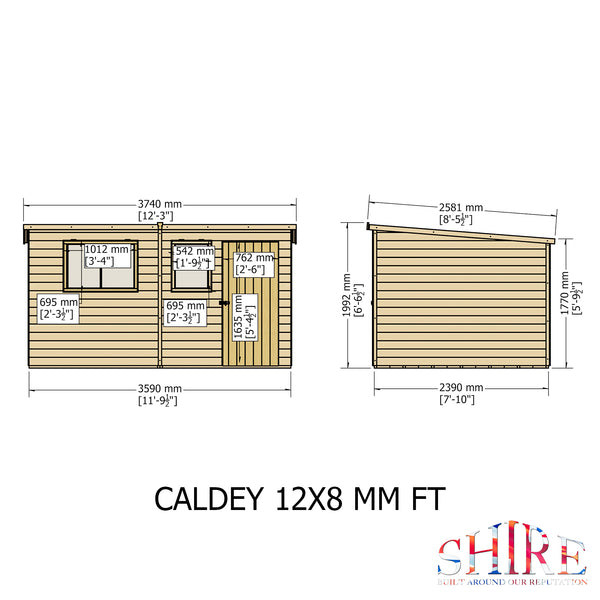 Caldey single door 12x8 Style C 12mm Shiplap Garden Shed