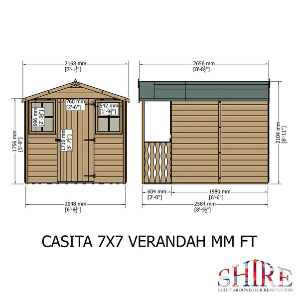 Shire Casita + Verandah 7x9 12mm interlock Clad wooden Shed - Best Shed
