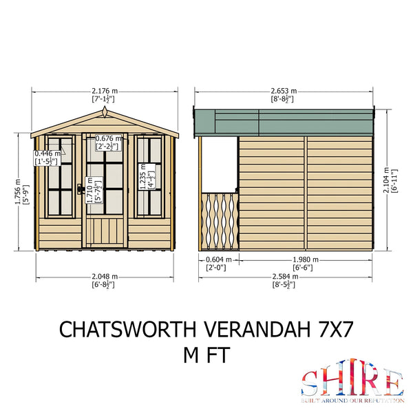 Shire Chatsworth & Verandah 7x7 12mm interlock Clad wooden Summerhouse - Best Shed