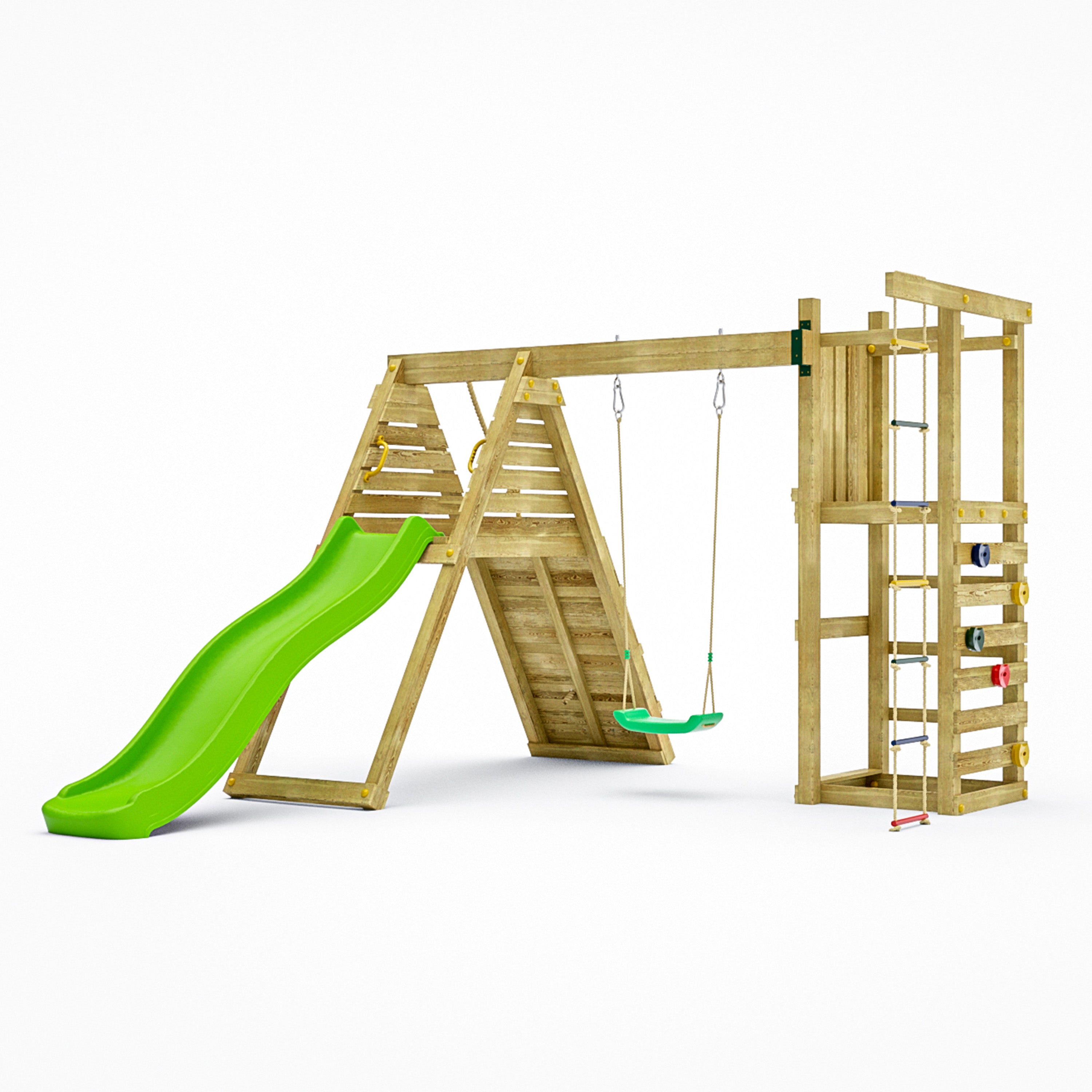 Climber Climbing Frame with swing rope ladder and climbing wall - Best Shed