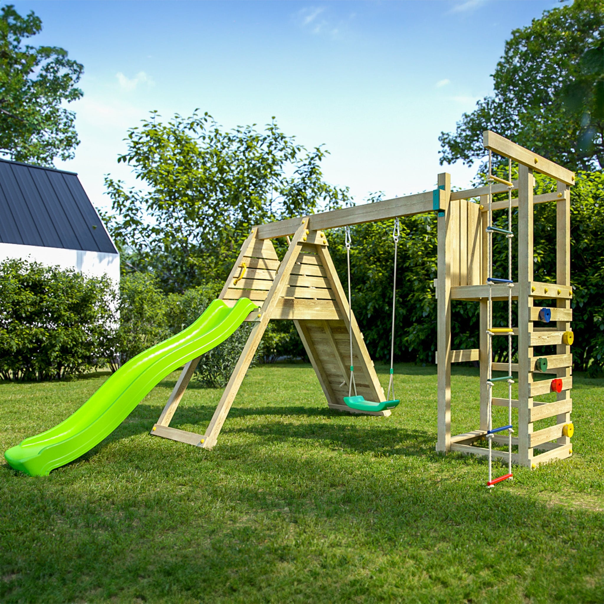 Climber Climbing Frame with swing rope ladder and climbing wall