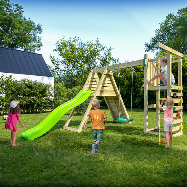 Climber Climbing Frame with swing rope ladder and climbing wall - Best Shed
