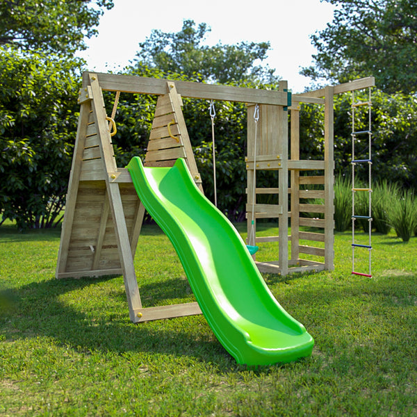 Climber Climbing Frame with swing rope ladder and climbing wall - Best Shed