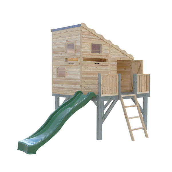 Shire Command post on platform with Slide 6x4 Childrens Playhouse with 12mm Shiplap interlocking cladding