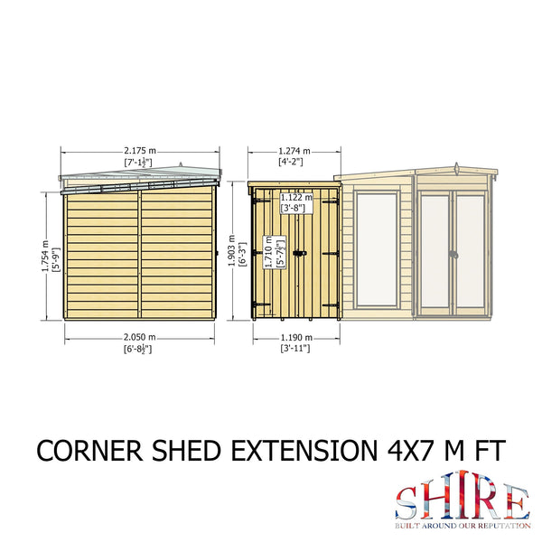 Shire Hampton with Side Shed 7x11 Corner Summerhouse 12mm Interlock Cladding - Best Shed