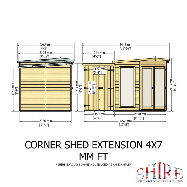 Shire Barclay With Side Shed 7x11 Corner Summerhouse 12mm Interlock Cladding - Best Shed