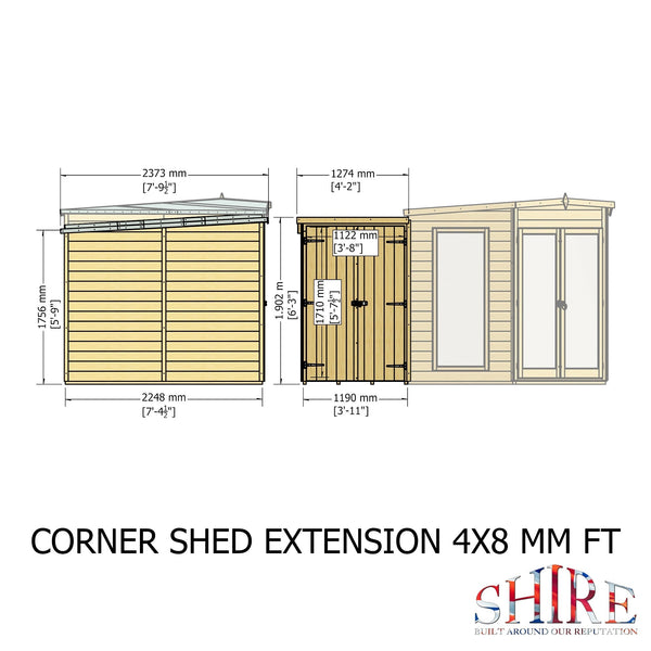 Shire Barclay With Side Shed 8x12 Corner Summerhouse 12mm Interlock Cladding - Best Shed