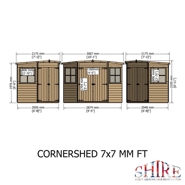Shire Corner Shed 7x7 pressure treated 12mm interlock  Clad wooden Shed - Best Shed