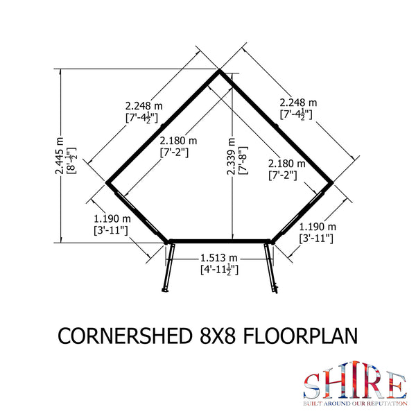 Shire Corner Shed 8x8 12mm interlock Cladding Pressure treated wooden