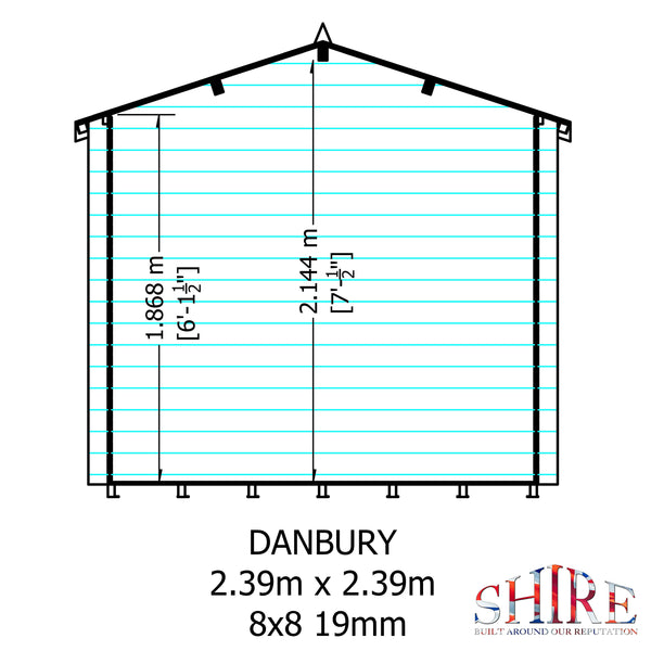 Shire Danbury 8x8 Log Cabin 19mm interlock  Cladding - Best Shed