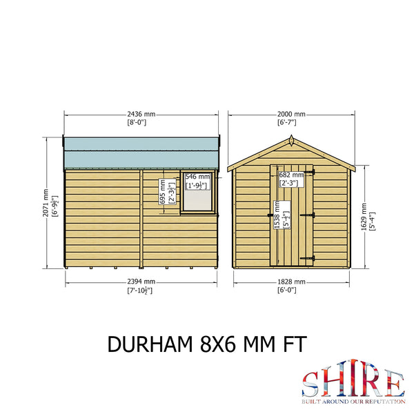 Shire Durham 8x6 12mm interlock Clad wooden Shed