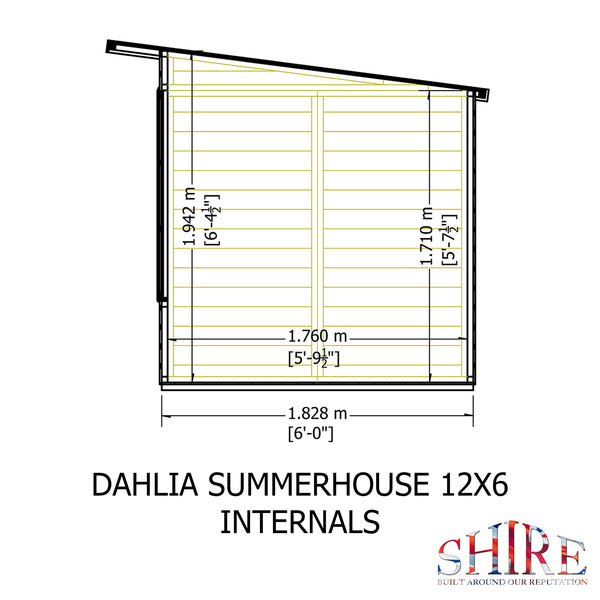Shire 12x6 Dahlia Pent Summerhouse 12mm Shiplap interlock cladding